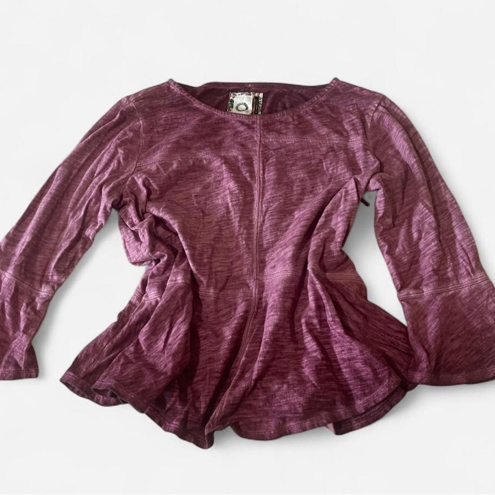 Anthropologie Akemi + Kim Purple Ombré Velvet 3/4 Bell Sleeve Cotton Top XS